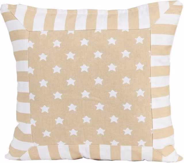 Homescapes Cotton Striped Square Cushion Cover with Star Border in Beige and Brown, W: 45 cm