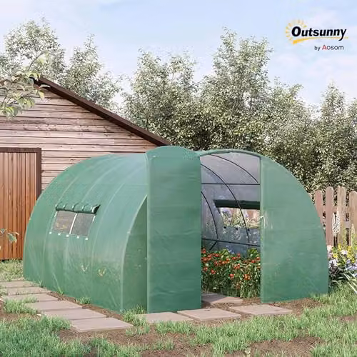 Outsunny Green Walk-in Polytunnel Greenhouse with Hinged Mesh Windows and Galvanised Steel Frame, W: 300 cm, D: 300 cm, H: 200 cm – 2