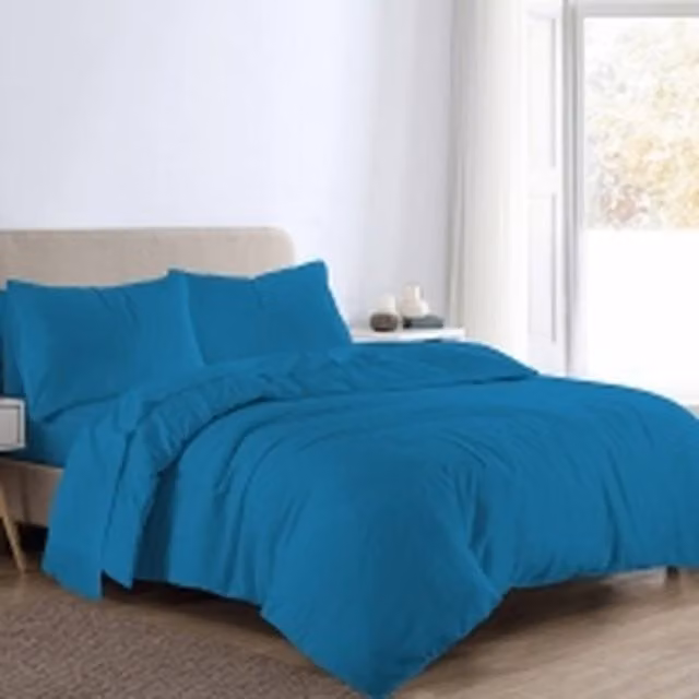 Homes-Linen Reversible Plain Flannelette Duvet Cover and Pillowcase Set in Petrol Blue, W/D/H: 200 x 200 cm