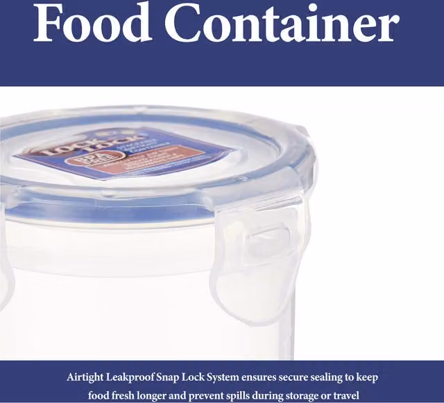 LocknLock Airtight Round Plastic Storage Container, 600ml, Transparent, Diameter: 18.5cm