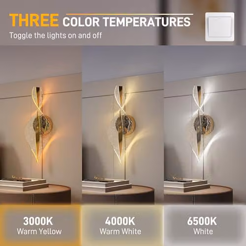 HOMCOM Pack of 2 Modern LED Wall Lamps in Gold/Brass with Adjustable Up and Down Light Effect – 3