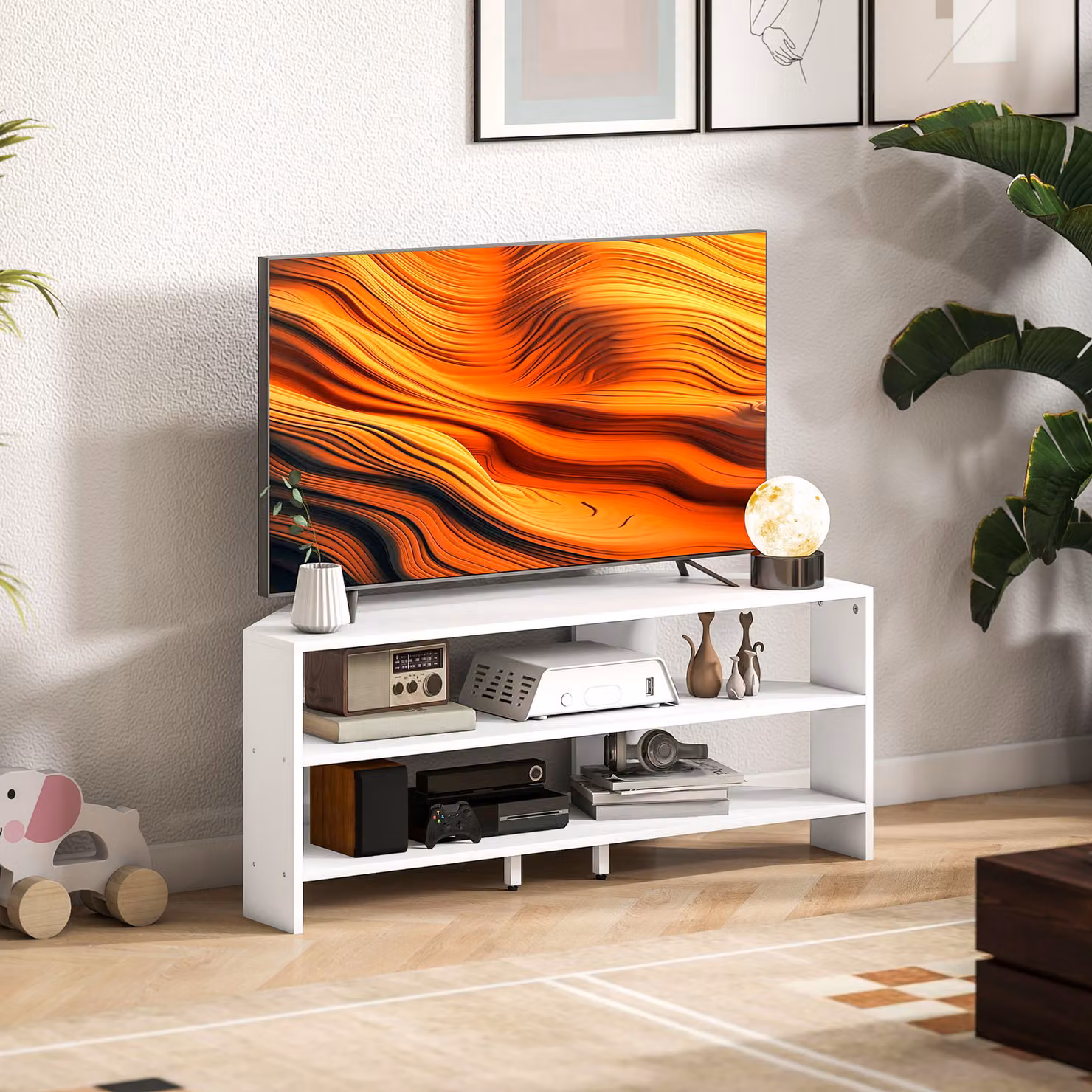 HOMCOM White Corner TV Stand with 2 Open Shelves for up to 47 Inch TVs – 5