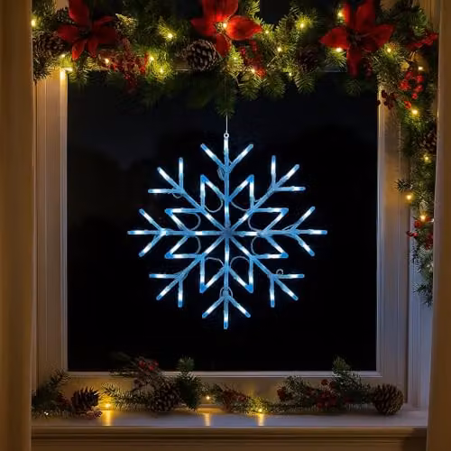 Almineez 50 LED Snowflake Silhouette Christmas Window Flashing Light Decoration in White – 2