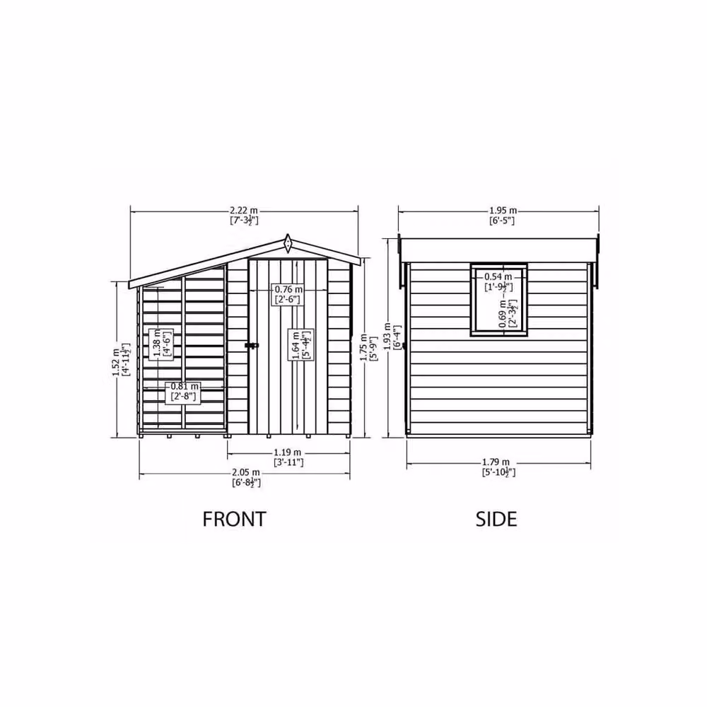 Shires Brown Dip Treated Wood Garden Shed and Log Store with Single Door and Window W/D/H: 222 x 195 x 193 cm – 4