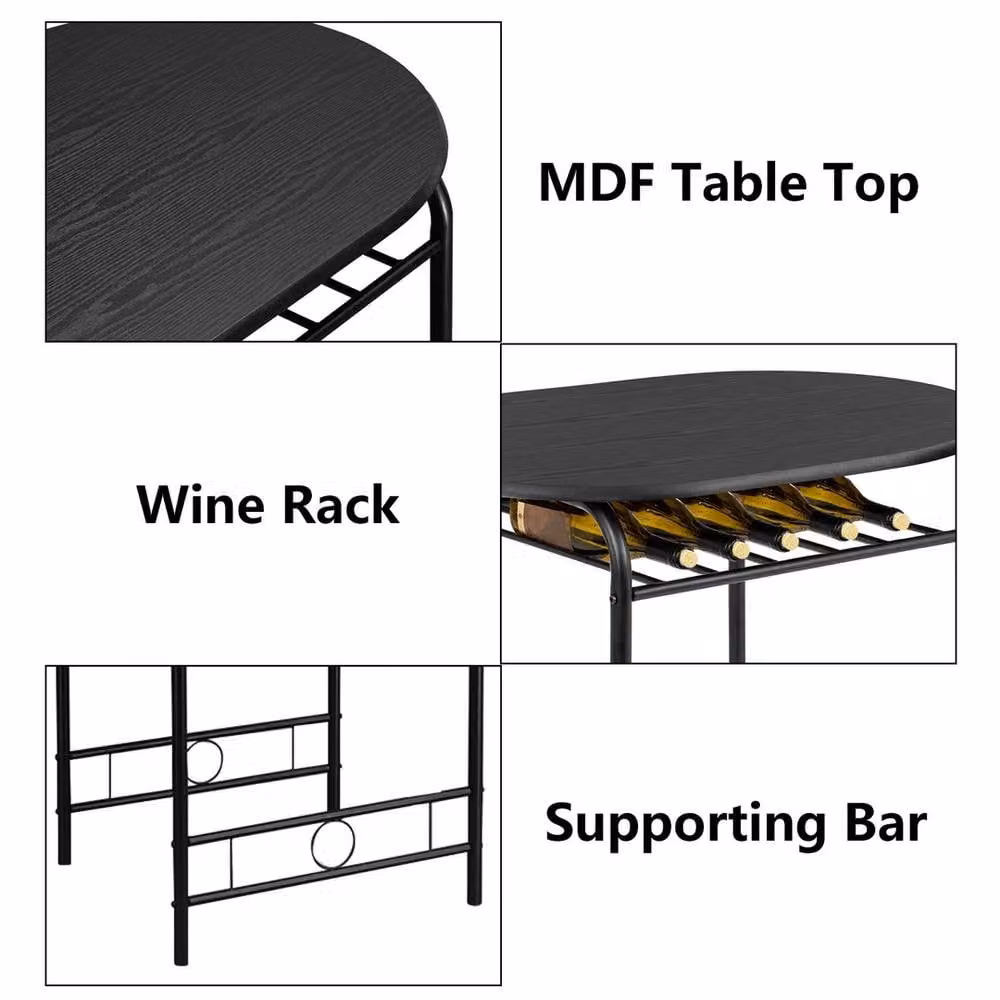KORVIXA Black Modern Square Dining Table with Storage Shelf, W/D/H: 100 x 100 x 75.94 cm – 2