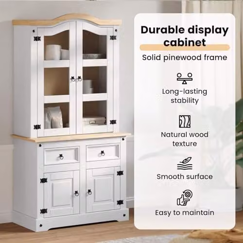 vidaXL CORONA White Sideboard in Solid Pine Wood, W/D/H: 100 x 48.5 x 179 cm – 3