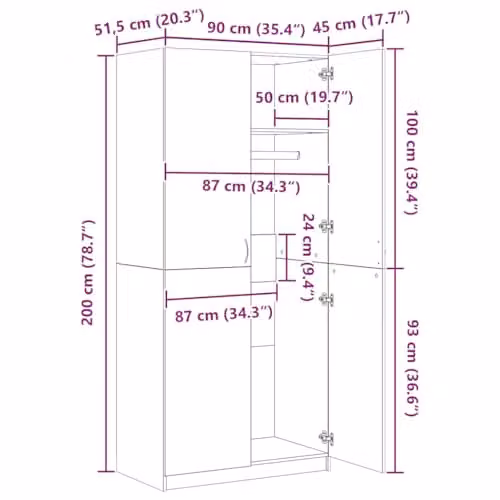 vidaXL Scandinavian Wardrobe in Old Wood Brown, W/D/H: 90 x 52 x 200 cm – 3