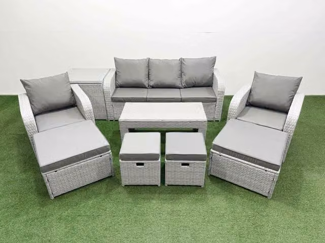 Fimous PE Wicker Rattan Garden Furniture Sofa Set with Coffee Table and Side Table in Light Grey
