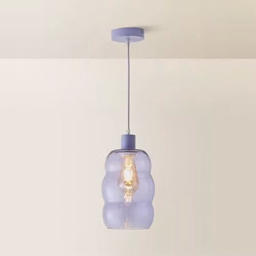 ValueLights Lolly Lilac Glass Bubble Pendant Ceiling Light with Bulb