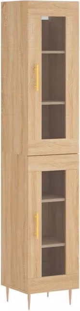 Berkfield Home Sonoma Oak Highboard with Glass Doors in Beige and Brown, W/D/H: 34.5 x 34 x 180 cm – 1