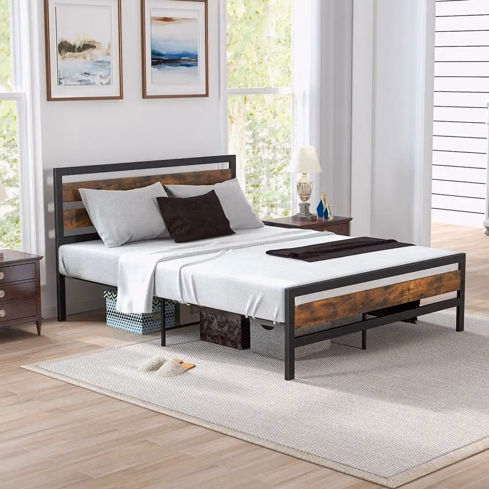 FLAVORA King Metal and Wood Bed Frame with Storage Drawers in Black, 160 x 200 cm – 3