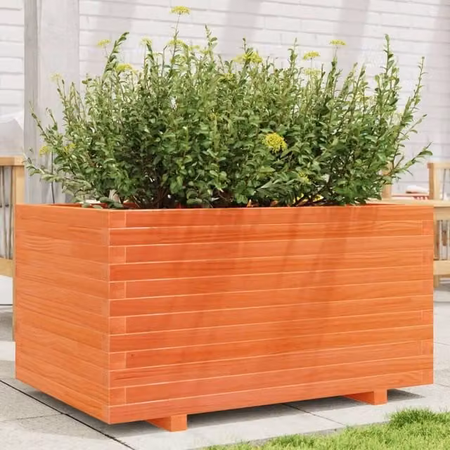 Berkfield Home Garden Planter in Brown Solid Wood Pine, W: 90 cm, D: 60 cm, H: 49.5 cm – 1