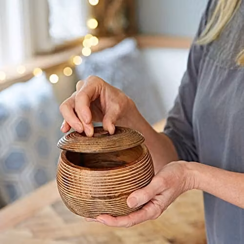 Paper High Makula Hand Carved Mango Wood Bowl with Lid, Brown, Medium – 5