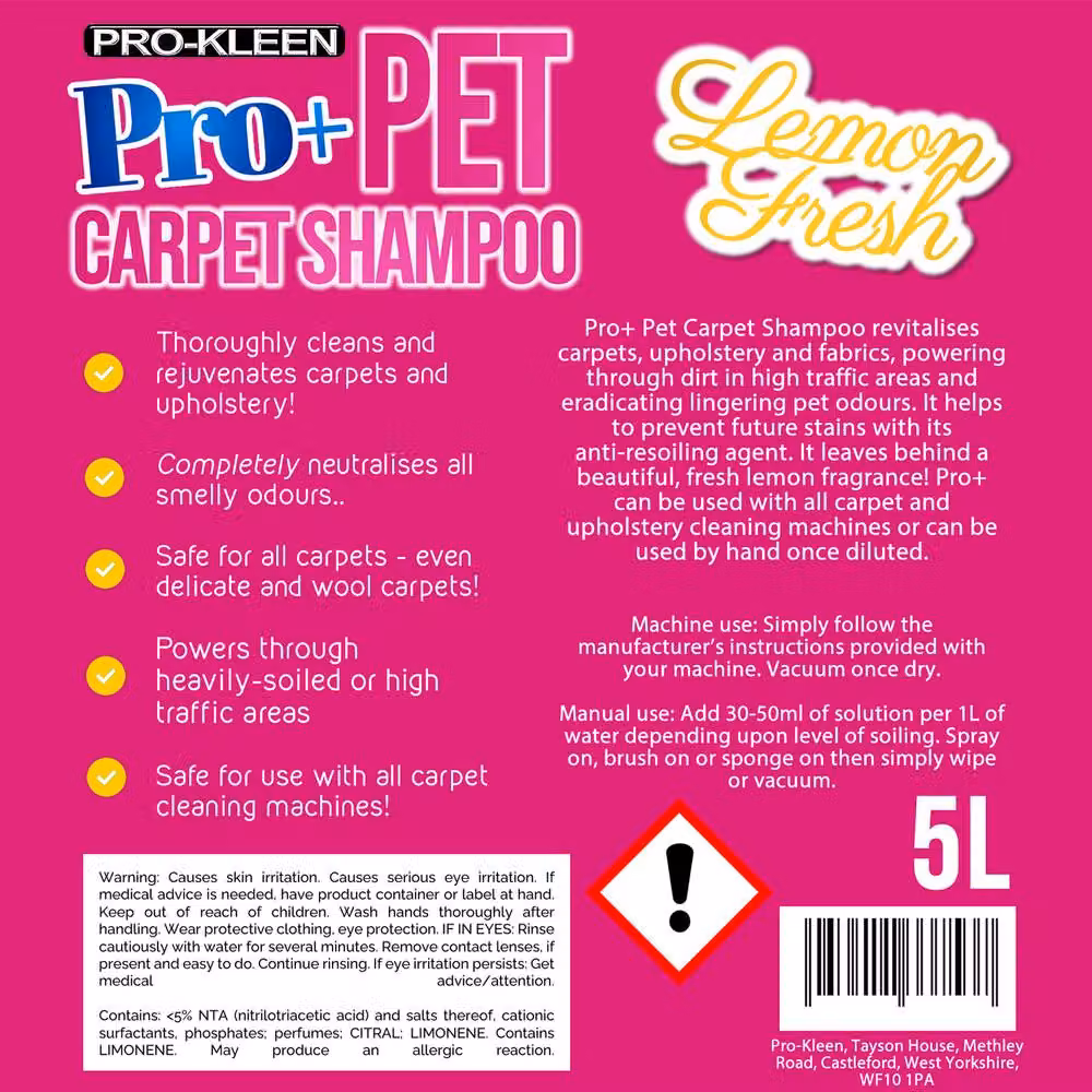 Pro-Kleen Pro+ Carpet Shampoo and Upholstery Cleaning Solution, Lemon Fresh, 2 x 5L – 3