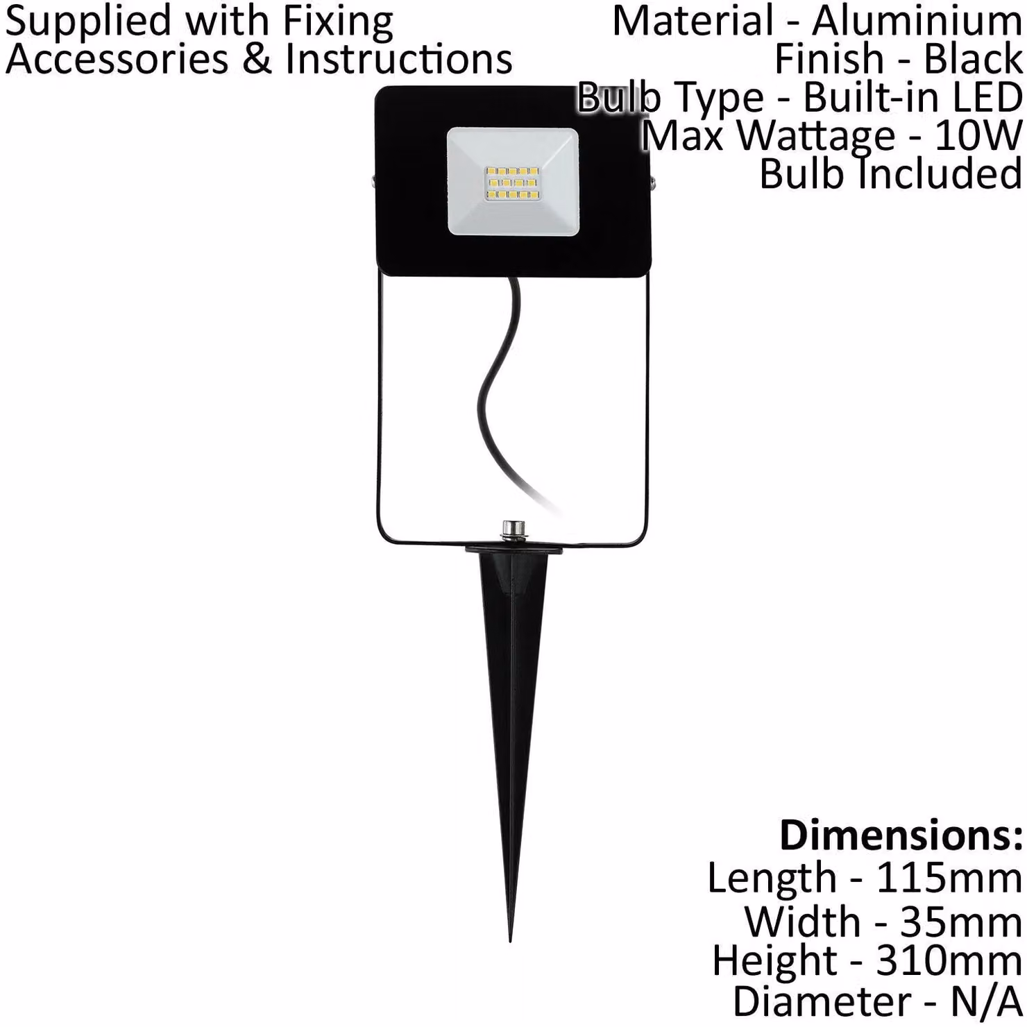 Loops IP65 Black Aluminium Outdoor Ground Spike LED Spotlight 10W – 2