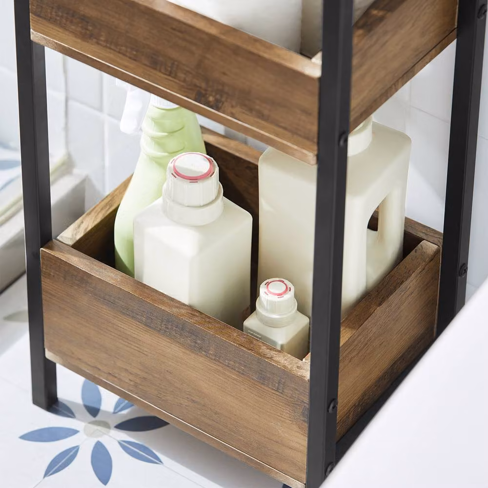 SoBuy 3-Tier Space-Saver Storage Rack Bathroom Organiser in Brown, W: 28.0 cm, D: 20.0 cm, H: 74.0 cm – 6