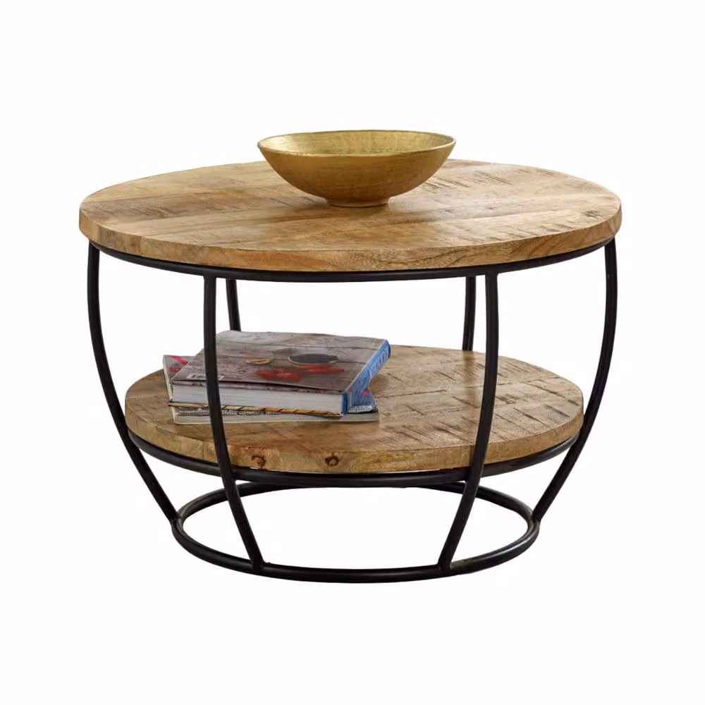 Wyld Haus California Round Mango Wood and Metal Coffee Table with Shelf in Brown and Black – 3