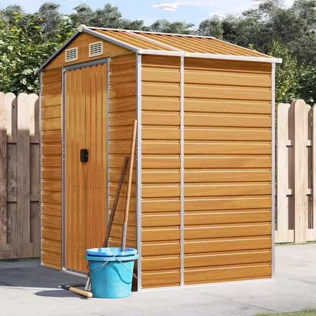 Berkfield Home Garden Shed in Light Brown, Galvanised Steel, W/D/H: 191 x 130 x 198 cm – 1