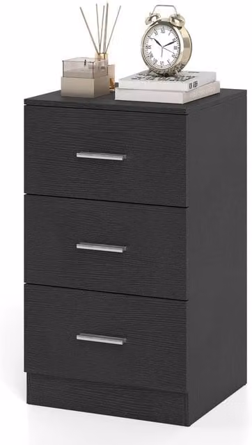 Costway Modern Black Nightstand with 3 Storage Drawers