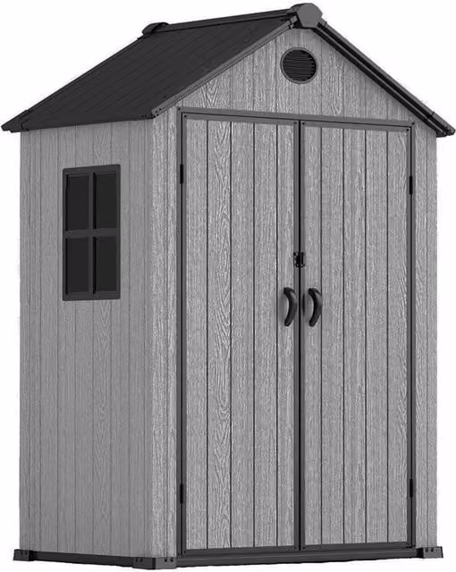 Livingandhome Outdoor Apex Garden Tool Storage Shed Weatherproof Cabinet in Grey with Double Doors and Lock, Height: 103 cm
