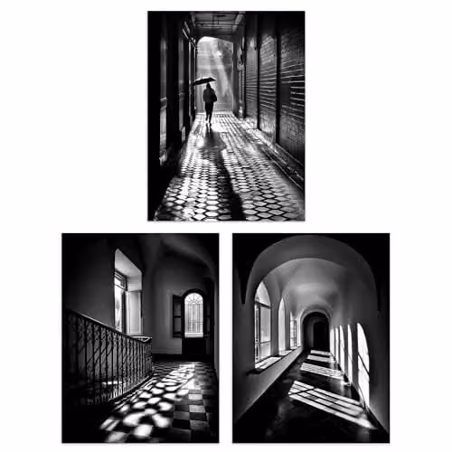 Artery8 Set of 3 A4 Black and White Geometric Pattern Abstract Photograph Paper Poster Prints – 1