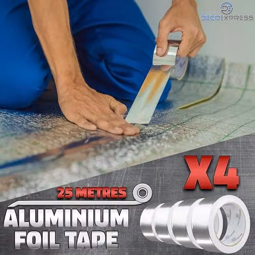 Deco Express Silver Aluminium Foil Insulation Tape, 4.5 cm x 25 m, 4 Pack – 4