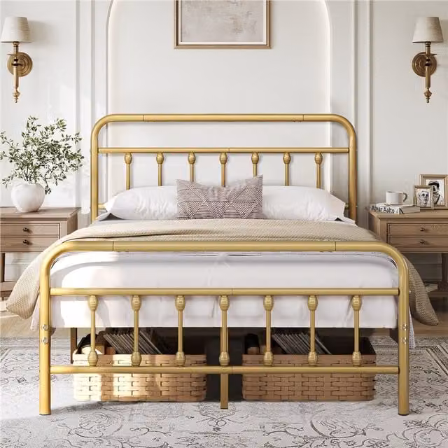 Yaheetech Vintage Metal Bed Frame in Antique Gold/Bronze, 140 x 200 cm