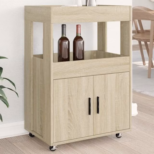 Berkfield Home Sonoma Oak Bar Cart in Brown, W/D/H: 60 x 39.5 x 89 cm