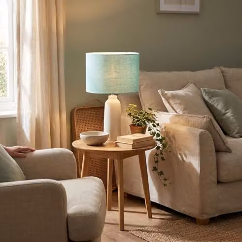 Happy Homewares Emerald Bay Green Textured Linen Fabric Circular Lamp Shade, W: 30 cm, H: 20 cm – 2
