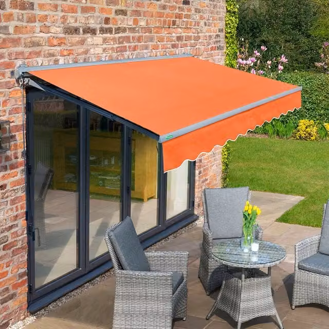 Primrose Half Cassette Garden Patio Awning with Charcoal Aluminium Frame and Orange Fabric, Width: 250 cm