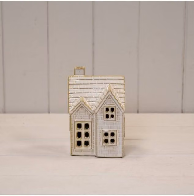 KDMD Cosy Ceramic LED House Tabletop Decoration in Off-White