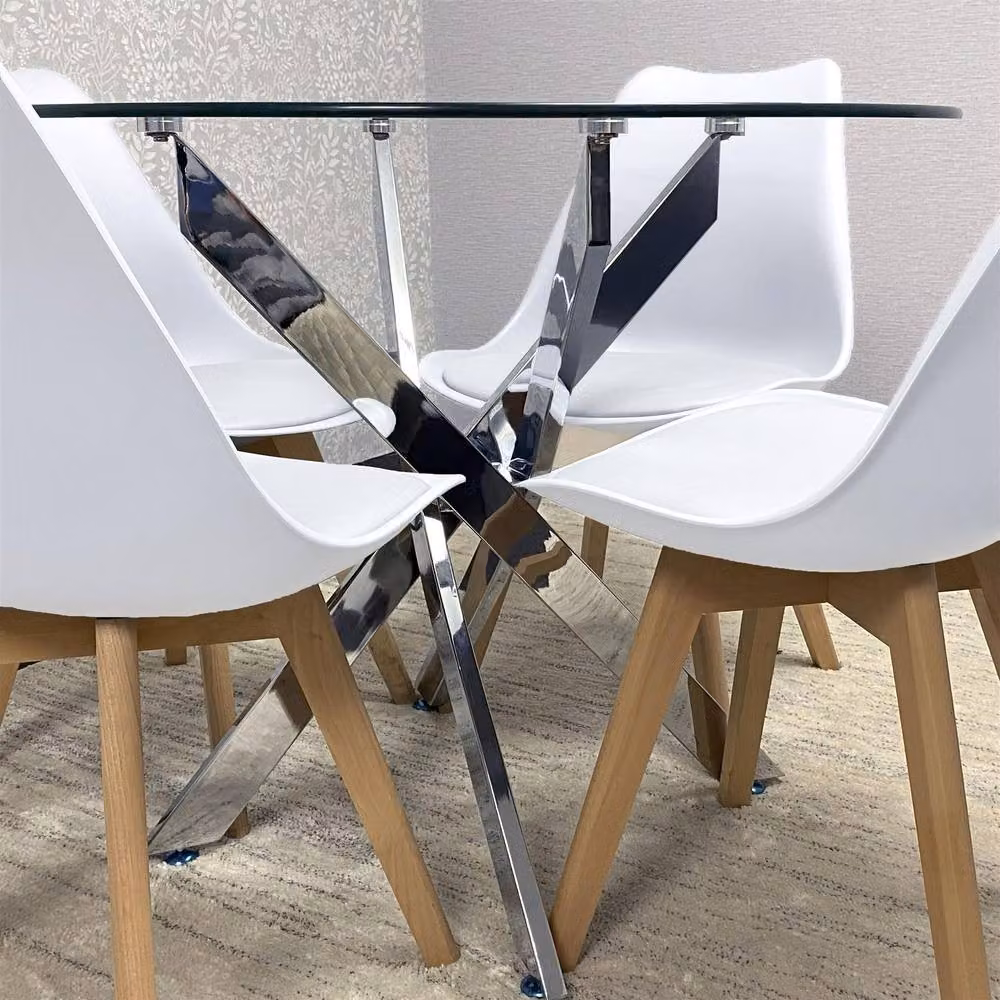 KOSY KOALA Modern Round Glass Dining Table with 4 White Plastic Chairs – 2