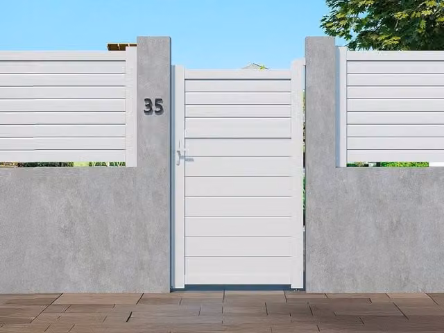 VIAZO White Louvred Aluminium Pedestrian Swing Gate, W: 103 cm, H: 180 cm – 1