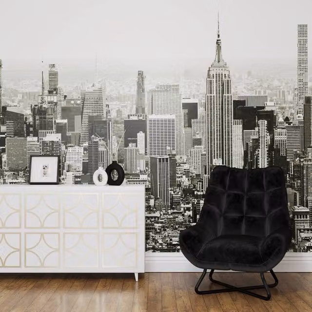 Superfresco Easy Empire Mono Print To Order Abstract Mural in White and Black, W: 300 cm, H: 280 cm
