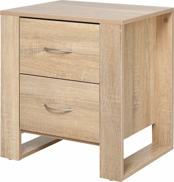 HOMCOM Modern Bedside Cabinet with 2 Drawers in Oak Brown and Silver Details – 1