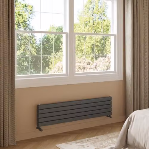 UK Radiators Typhoon Axis Anthracite Double Panel Horizontal Designer Steel Radiator W: 140 cm, H: 34 cm – 2