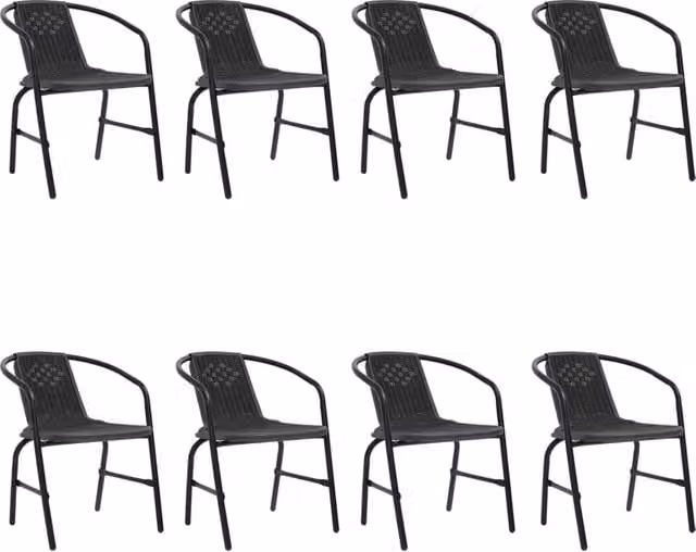 Berkfield Home Set of 8 Modern Black Plastic Rattan and Steel Garden Chairs