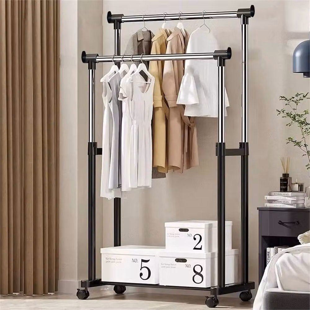 Nordara Adjustable Mobile Clothes Garment Hanging Rail Rack on Wheels in Matt Black, H 160 cm x W 90 cm – 3