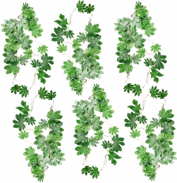 Dyzi Pack of 6 Realistic Green Trailing Aralia Artificial Hanging Plants
