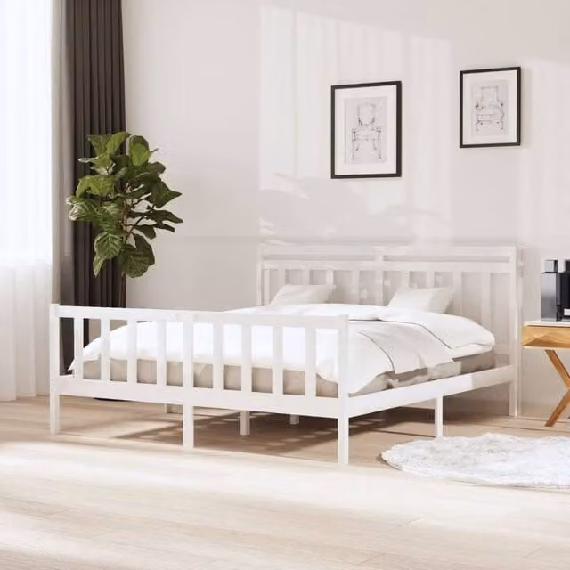 Berkfield Home White Solid Pine Wood Bed Frame W/D/H: 160 x 200 cm – 1