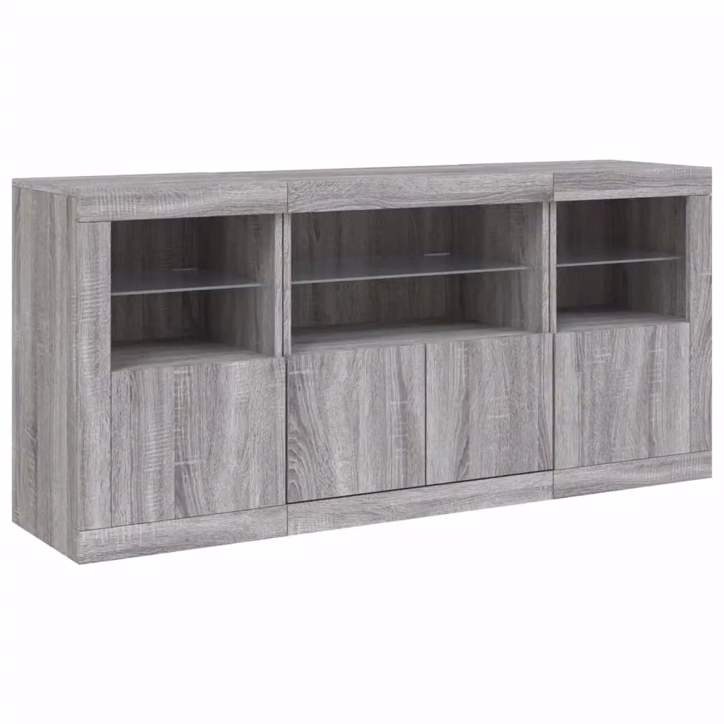 Berkfield Home Modern Grey Sonoma Sideboard with Integrated LED Lights W/D/H: 142.5 x 37 x 67 cm – 2