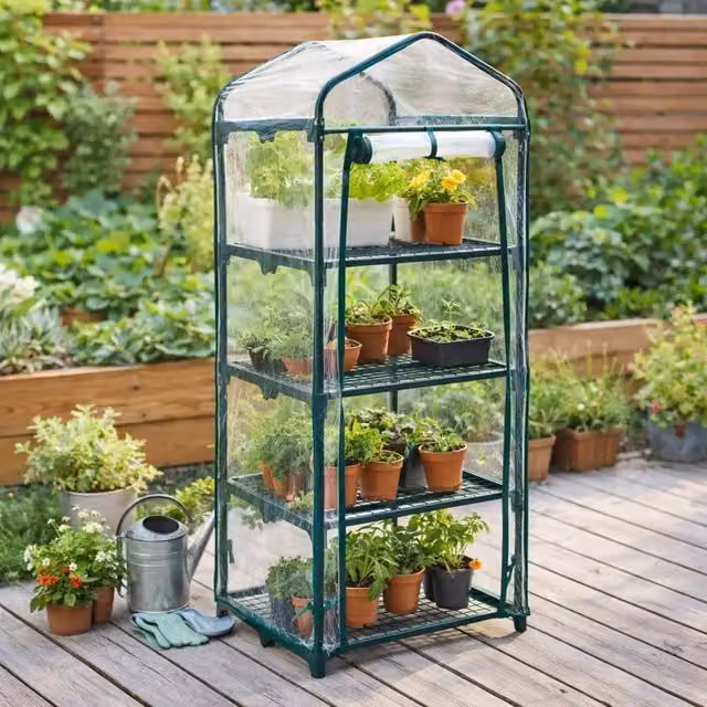 Marco Paul 4 Tier Mini Greenhouse in Transparent with Metal Frame, W: 100 cm, D: 50 cm, H: 130 cm – 1