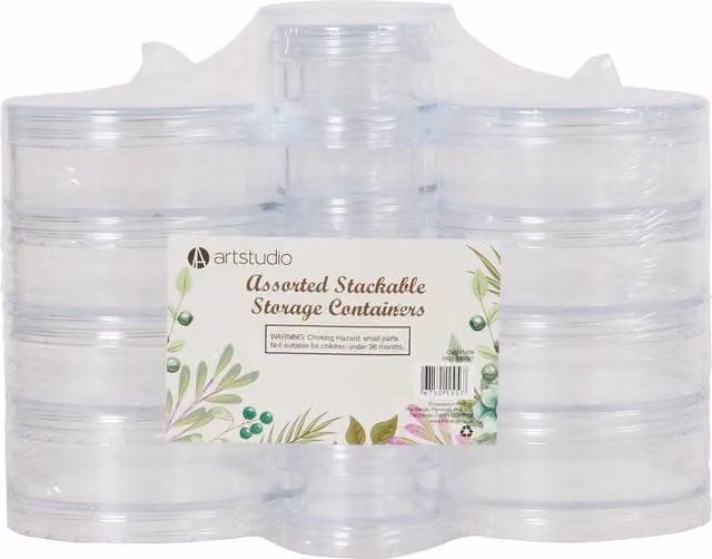 Art Studio Assorted Stackable Plastic Storage Containers with Lids, Transparent