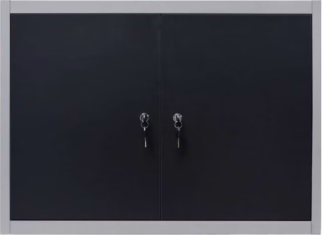 Berkfield Home Industrial Style Wall Mounted Metal Tool Cabinet in Grey and Black – 1