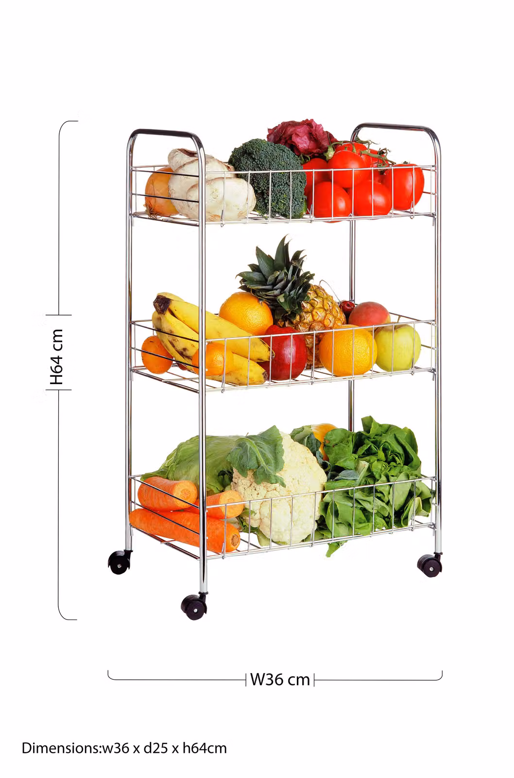 Orsina 3 Tier Chrome Storage Cart in Silver, W/D/H: 64 x 36 x 25 cm – 3