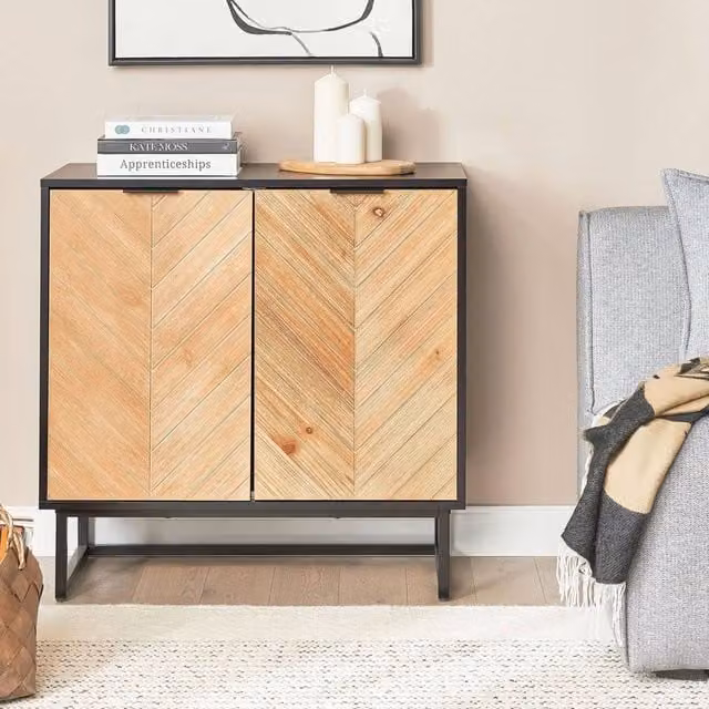 Wyld Haus Nordic Living Sideboard in Black with Light Wood Veneer, 2 Doors, Width: 80 cm – 1