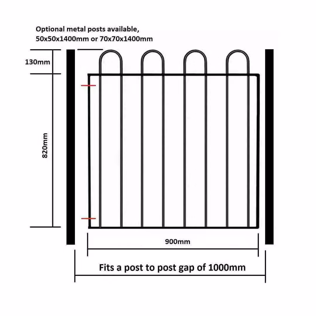 Burbage Iron Craft Court Hoop Top Single Swing Gate in Black, Fits Gap Width: 100 cm, Height: 95 cm – 2