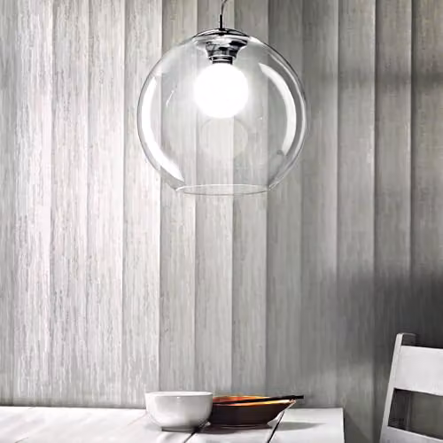 Ideal Lux Nemo SP1 Transparent Glass Sphere Suspension Lamp with Chrome Details, Diameter: 35 cm, Height: 126 cm – 2