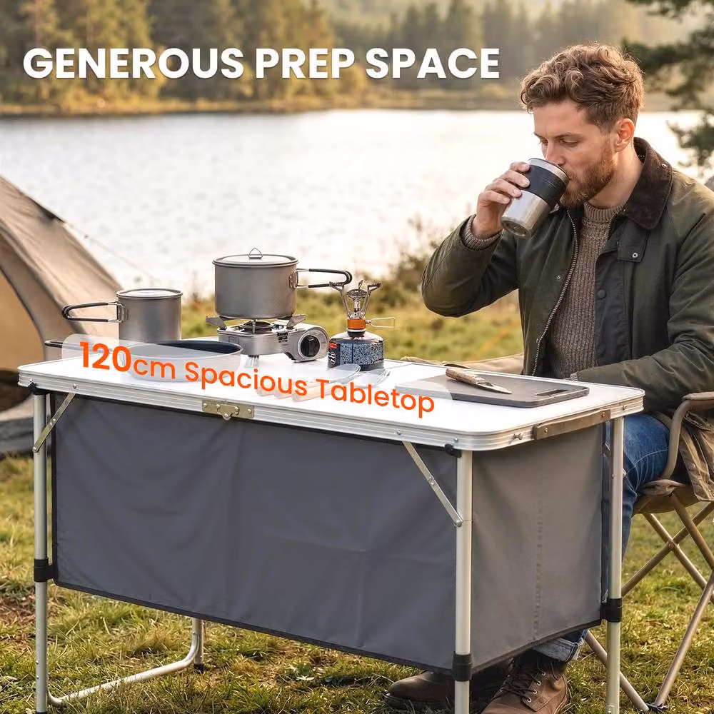 Outsunny Folding Portable Camping Cupboard with Storage in Silver – 4