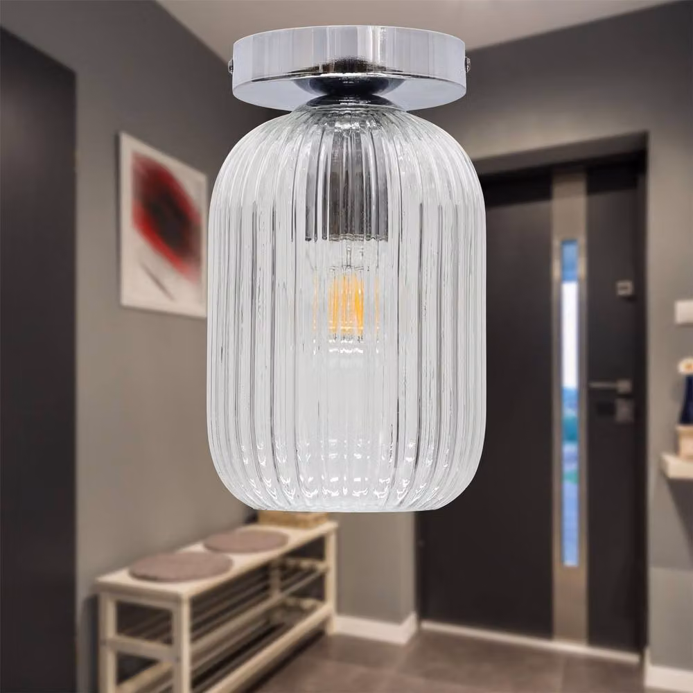 First Choice Lighting Batley Chrome Ceiling Light Fitting with Transparent Ribbed Glass – 2